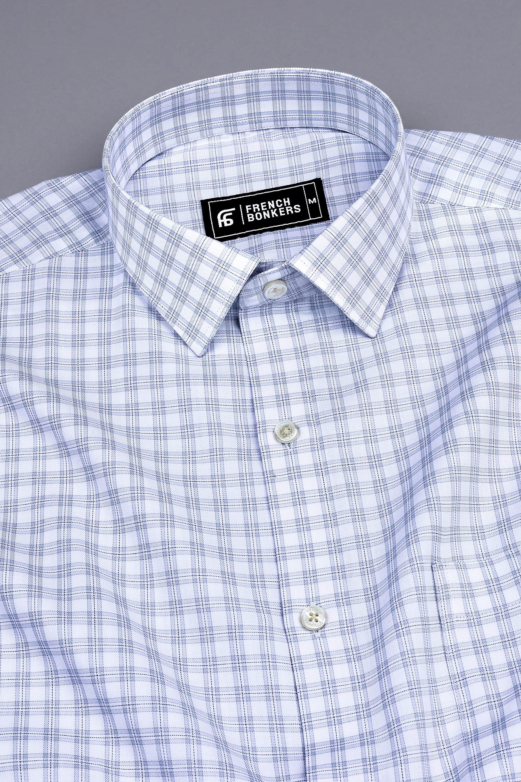 White with grey and blue Lines classic twill check shirt