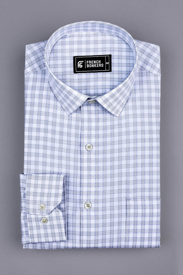 White with grey and blue Lines classic twill check shirt