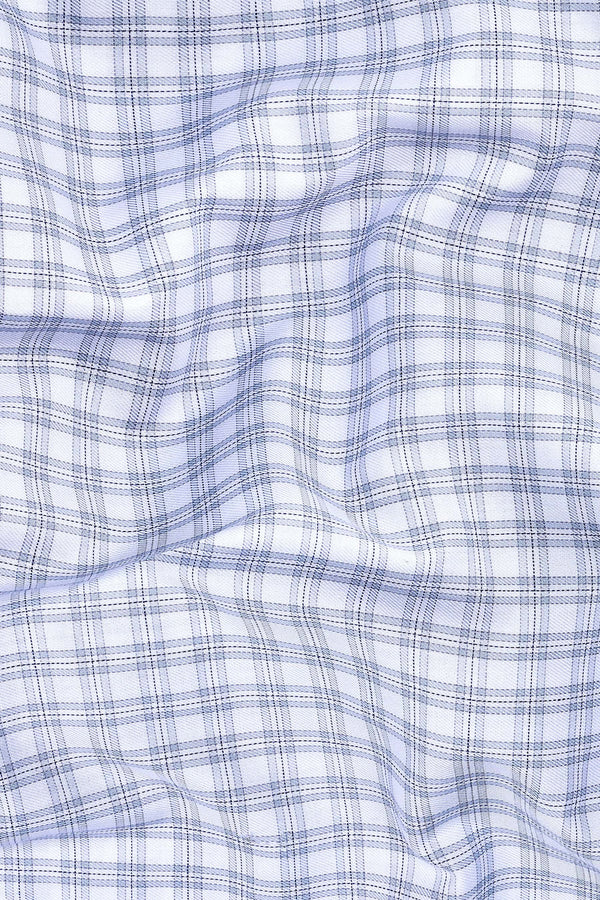 White with grey and blue Lines classic twill check shirt