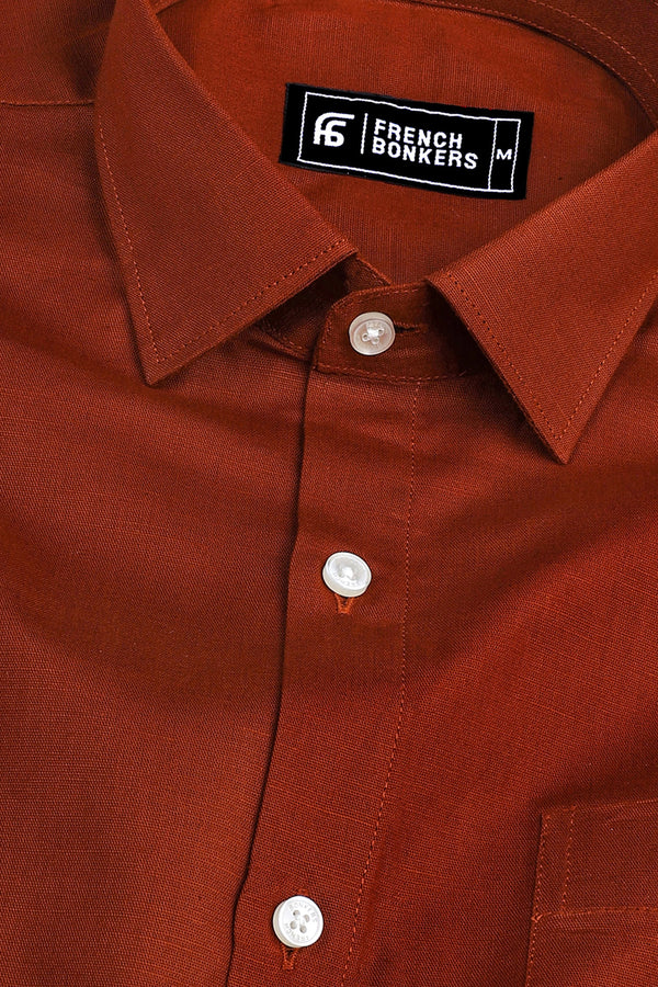 Shiny coffee brown cotton linen shirt