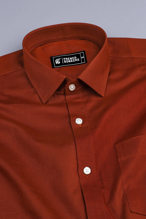 Shiny coffee brown cotton linen shirt