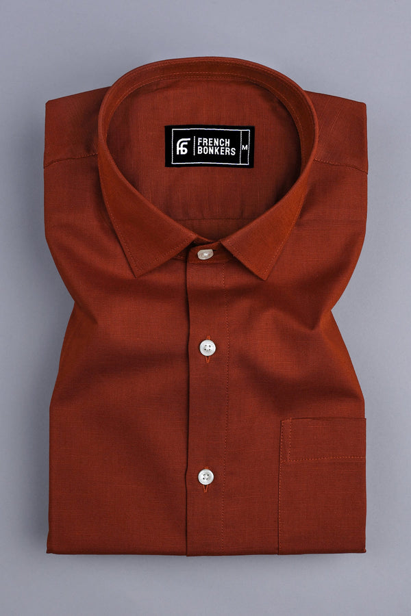 Shiny coffee brown cotton linen shirt