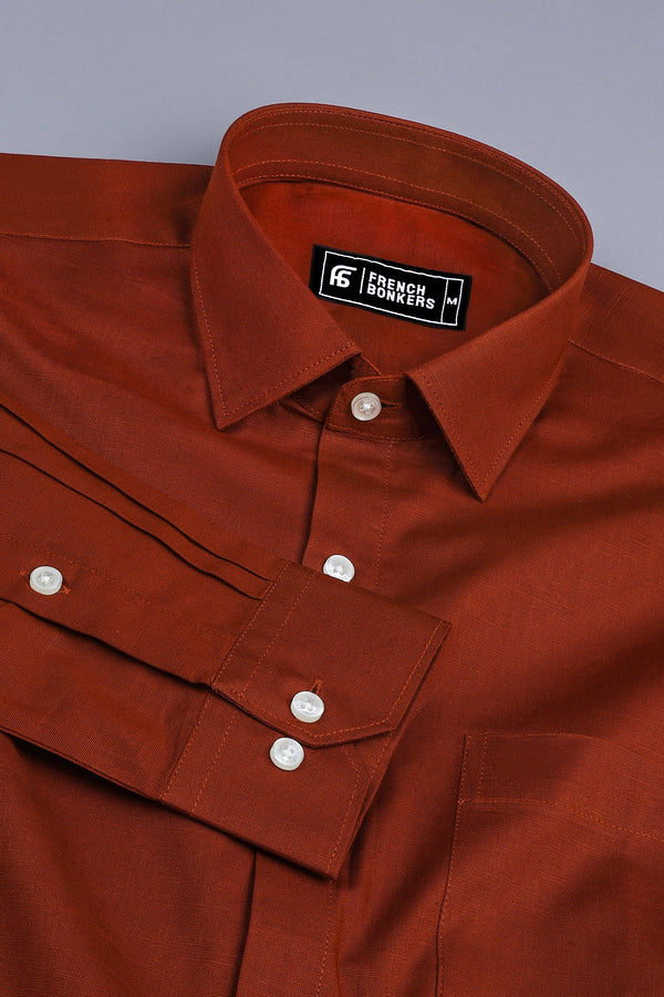 Shiny coffee brown cotton linen shirt