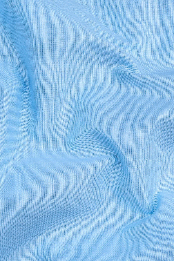 Shiny light sky blue cotton linen shirt