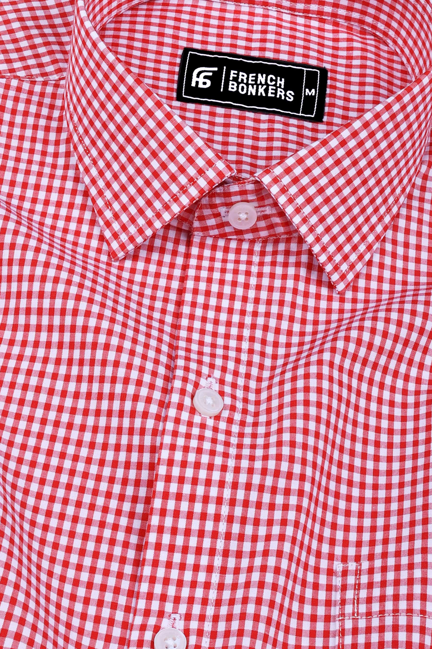 Red with white pin check cotton shirt