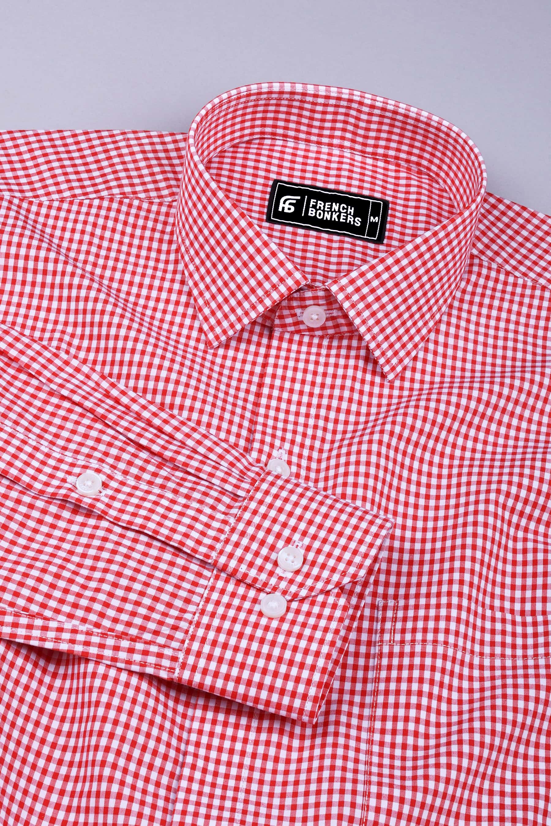 Red with white pin check cotton shirt