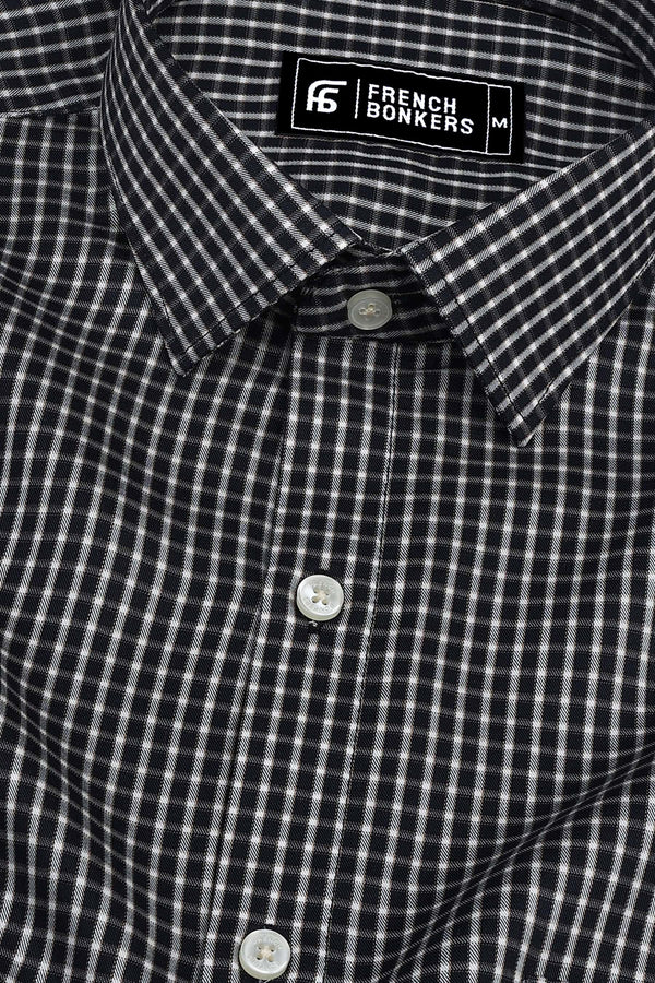 Black with white line check cotton shirt