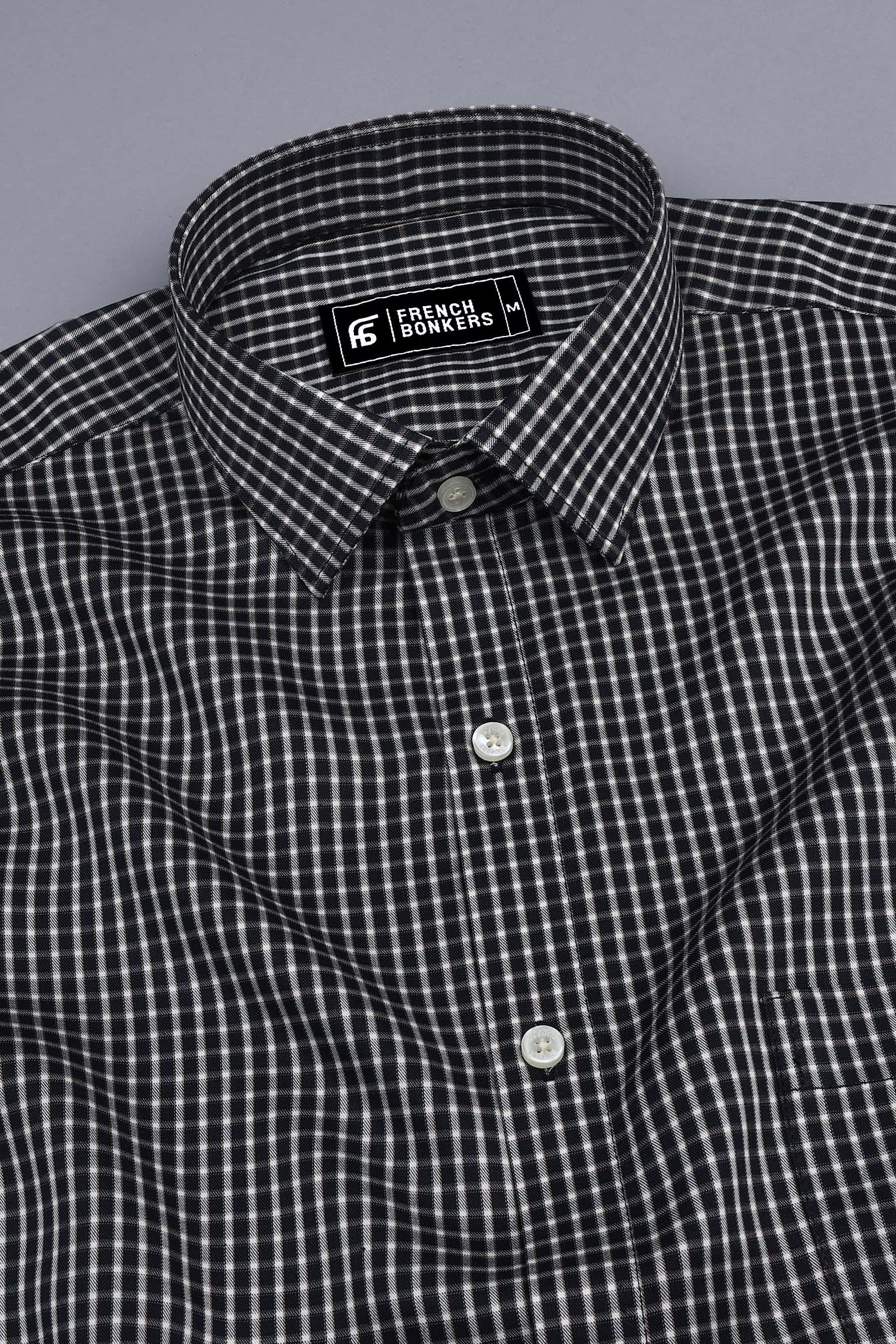 Black with white line check cotton shirt