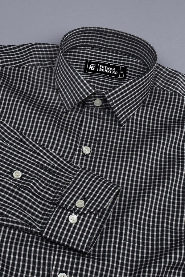 Black with white line check cotton shirt