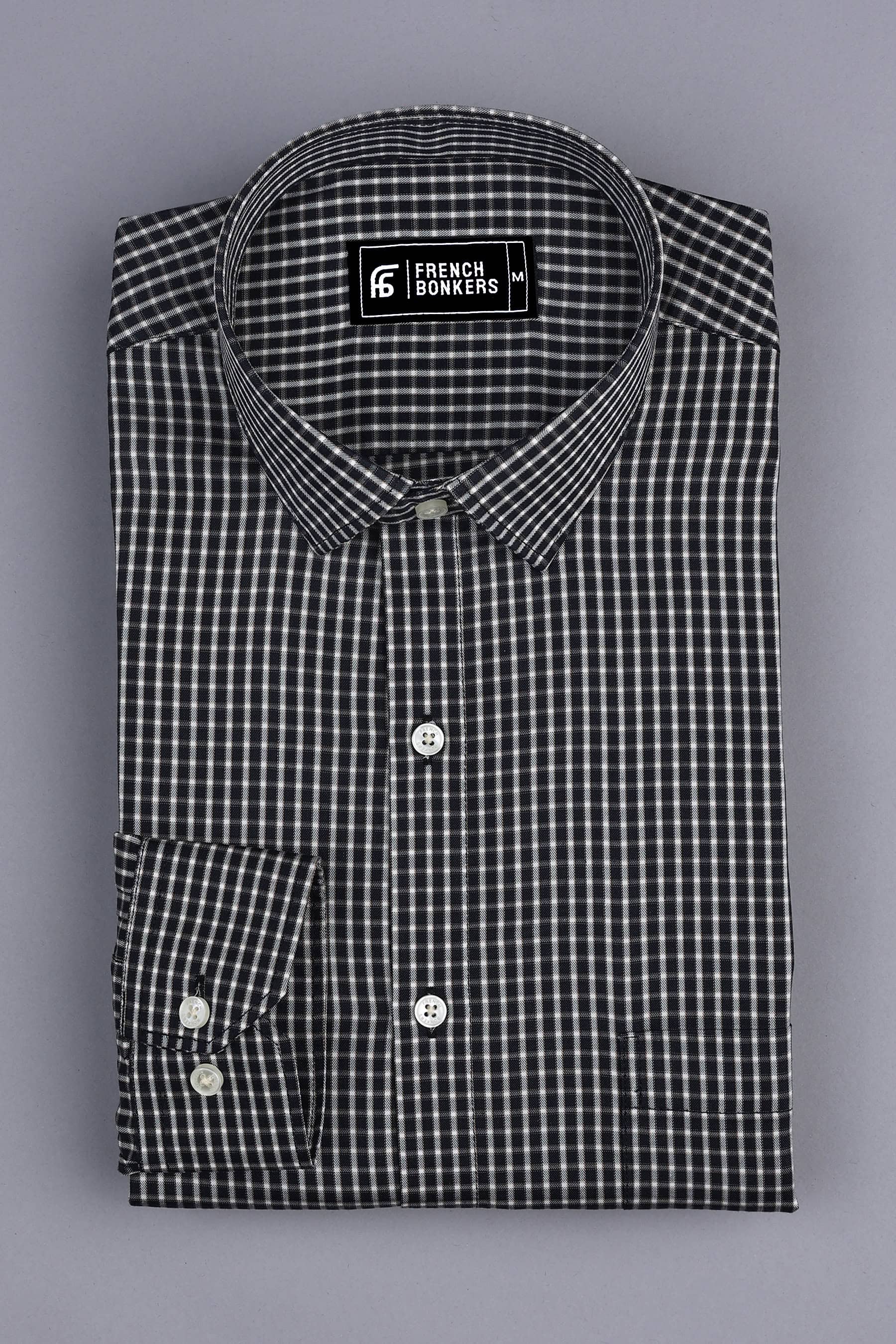 Black with white line check cotton shirt