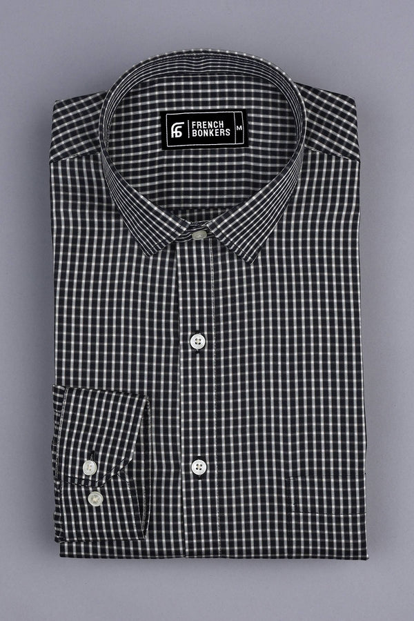 Black with white line check cotton shirt