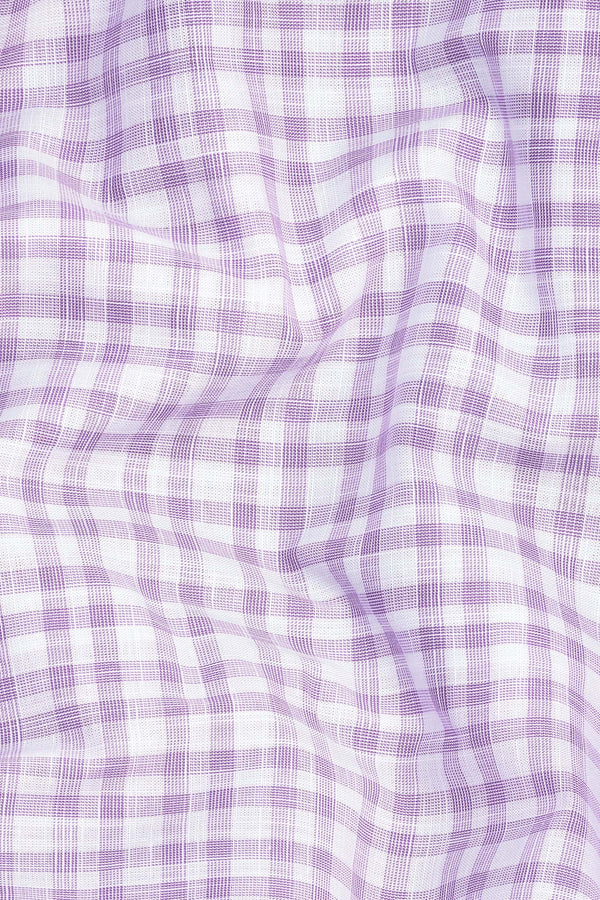 White with purple lines box check cotton shirt