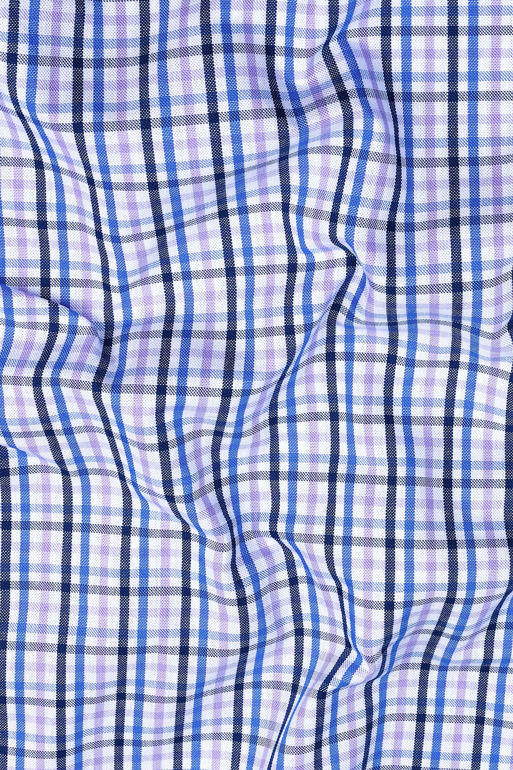 White with blue and purple line check cotton shirt