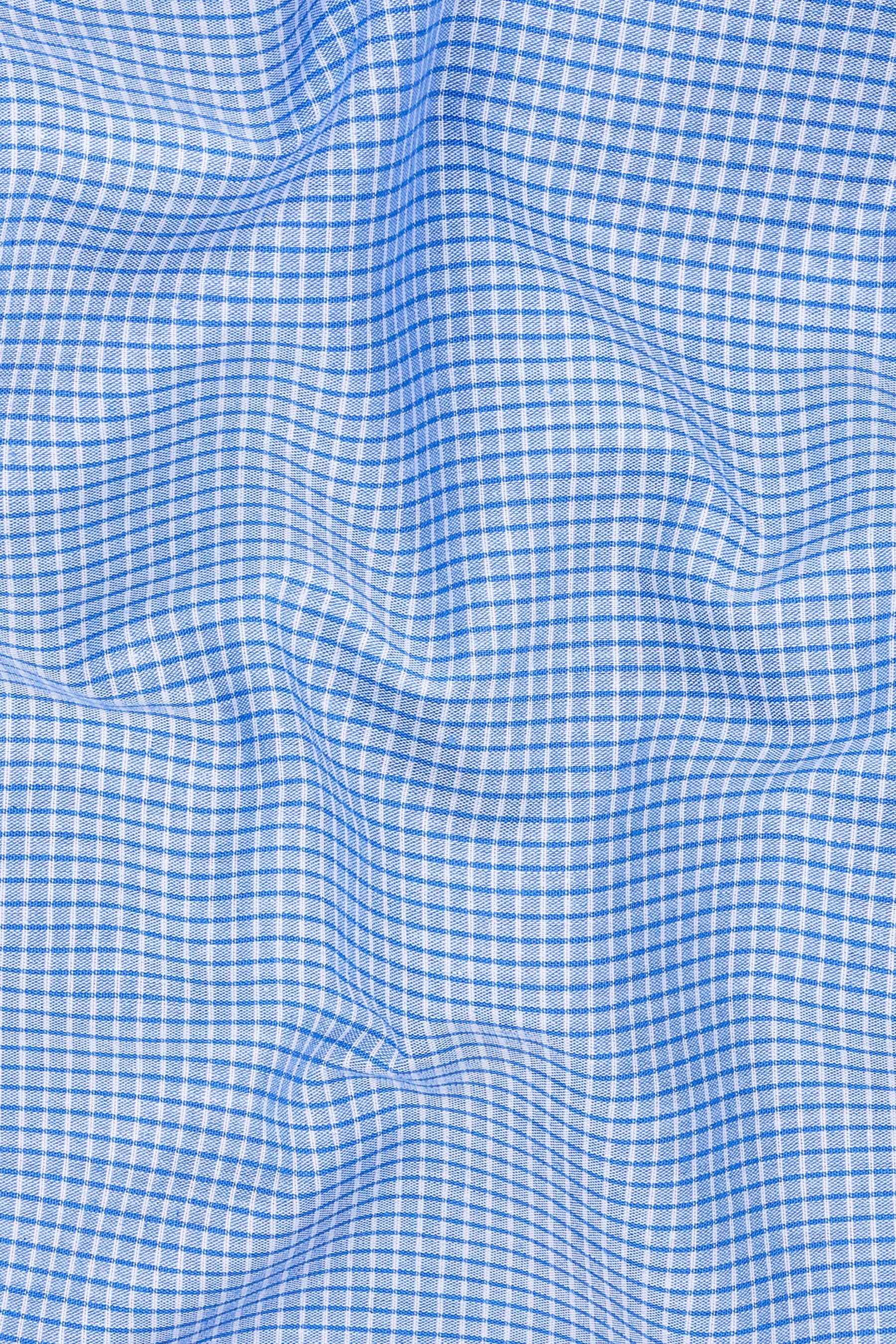 Sky blue with white and blue line check cotton shirt