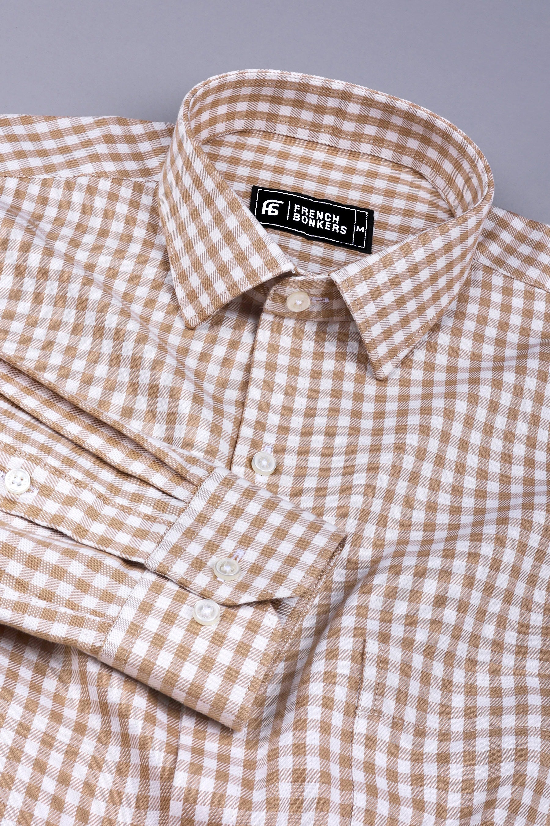 White with brown twill regular plaid check cotton shirt