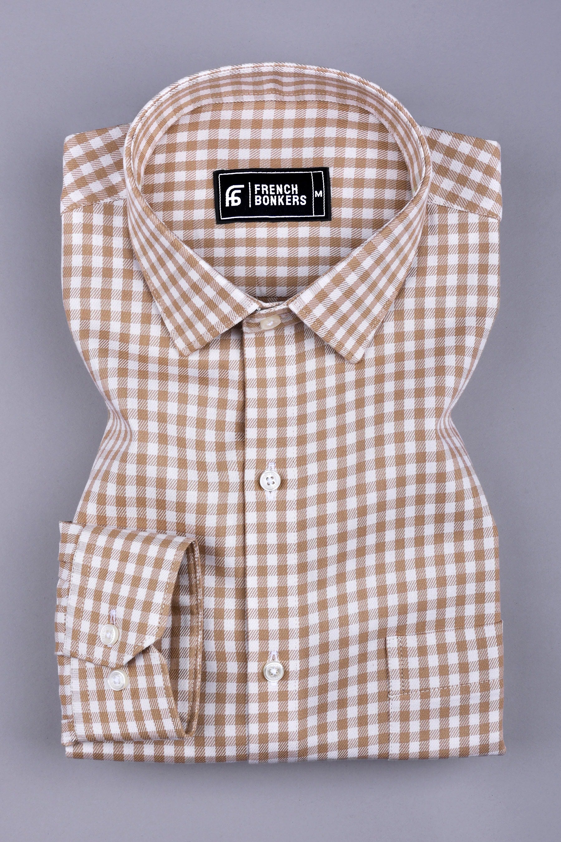 White with brown twill regular plaid check cotton shirt