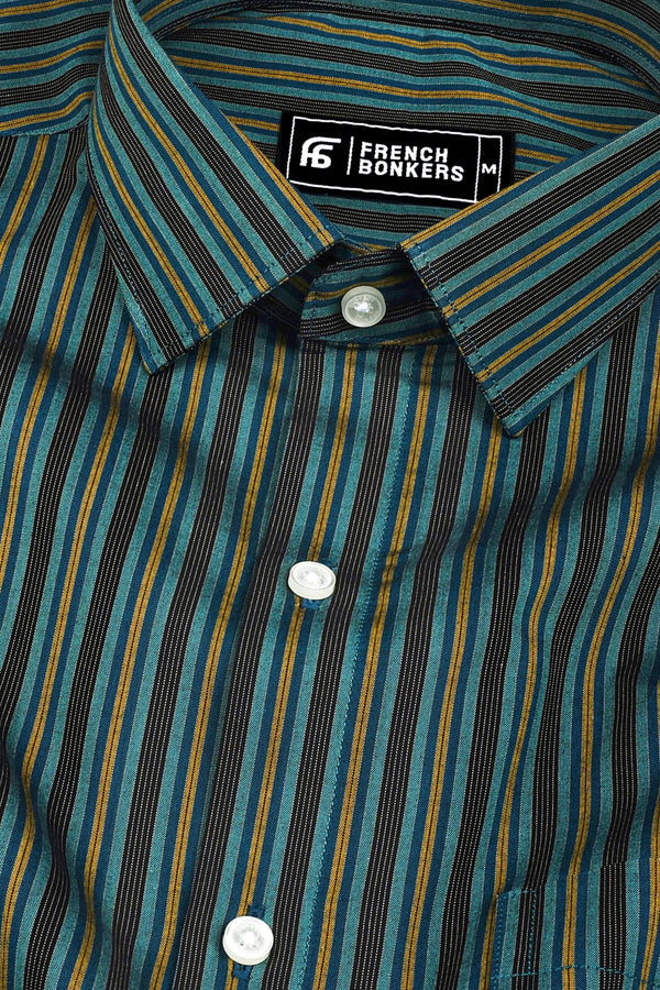 Toxic green with black and blue stripe cotton shirt