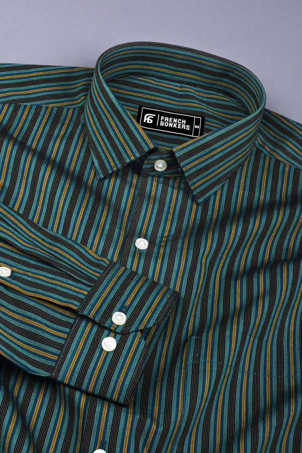 Toxic green with black and blue stripe cotton shirt