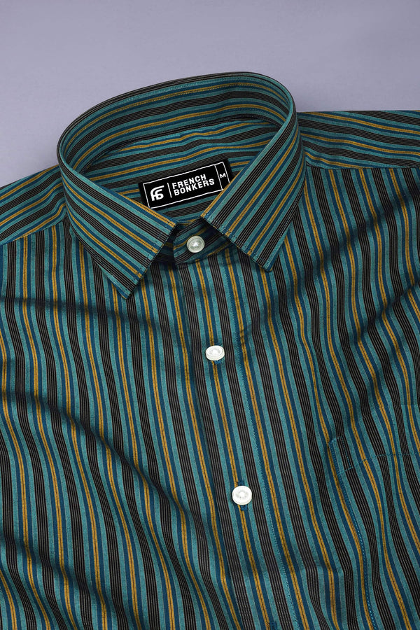 Toxic green with black and blue stripe cotton shirt