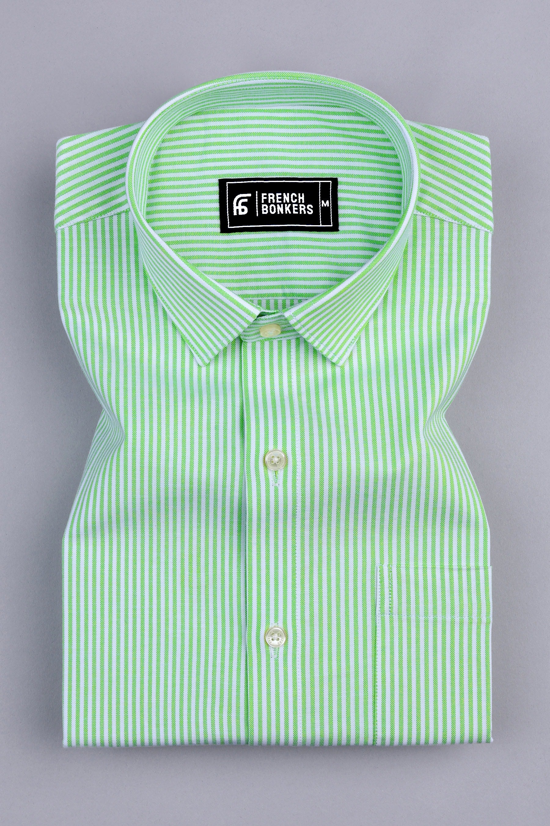 Lime green and white oxford stripe shirt