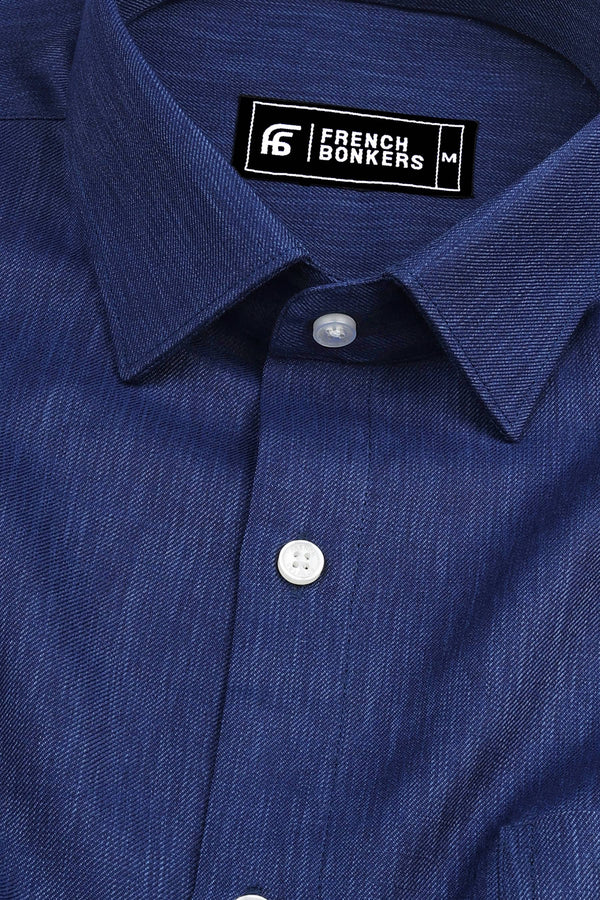 Egyptian blue twill texture cotton solid shirt