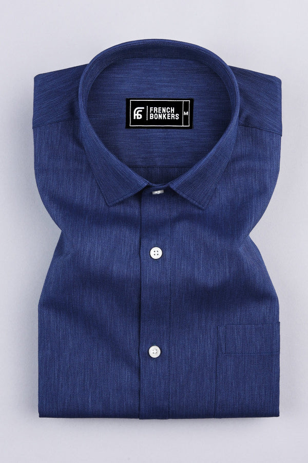 Egyptian blue twill texture cotton solid shirt