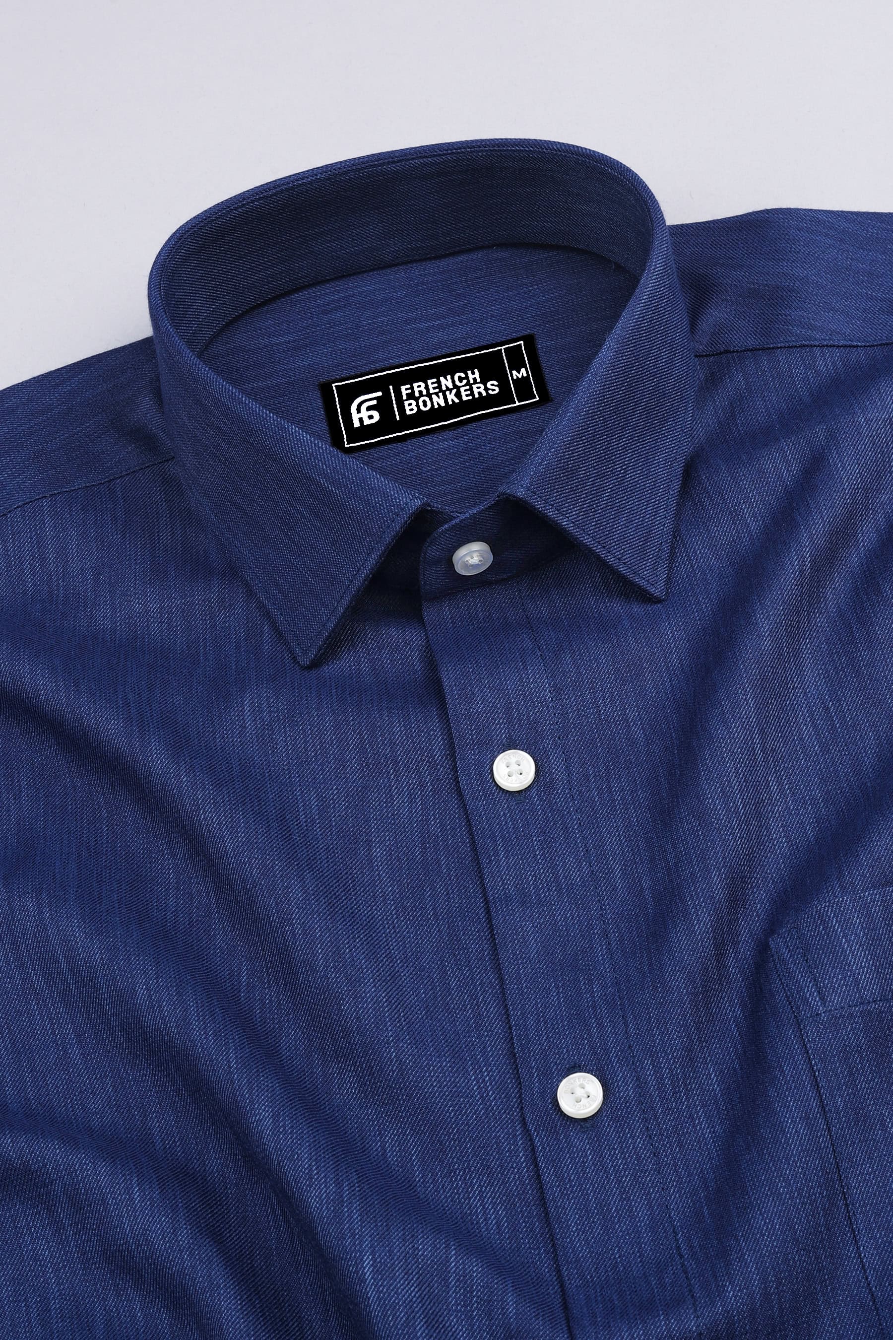 Egyptian blue twill texture cotton solid shirt