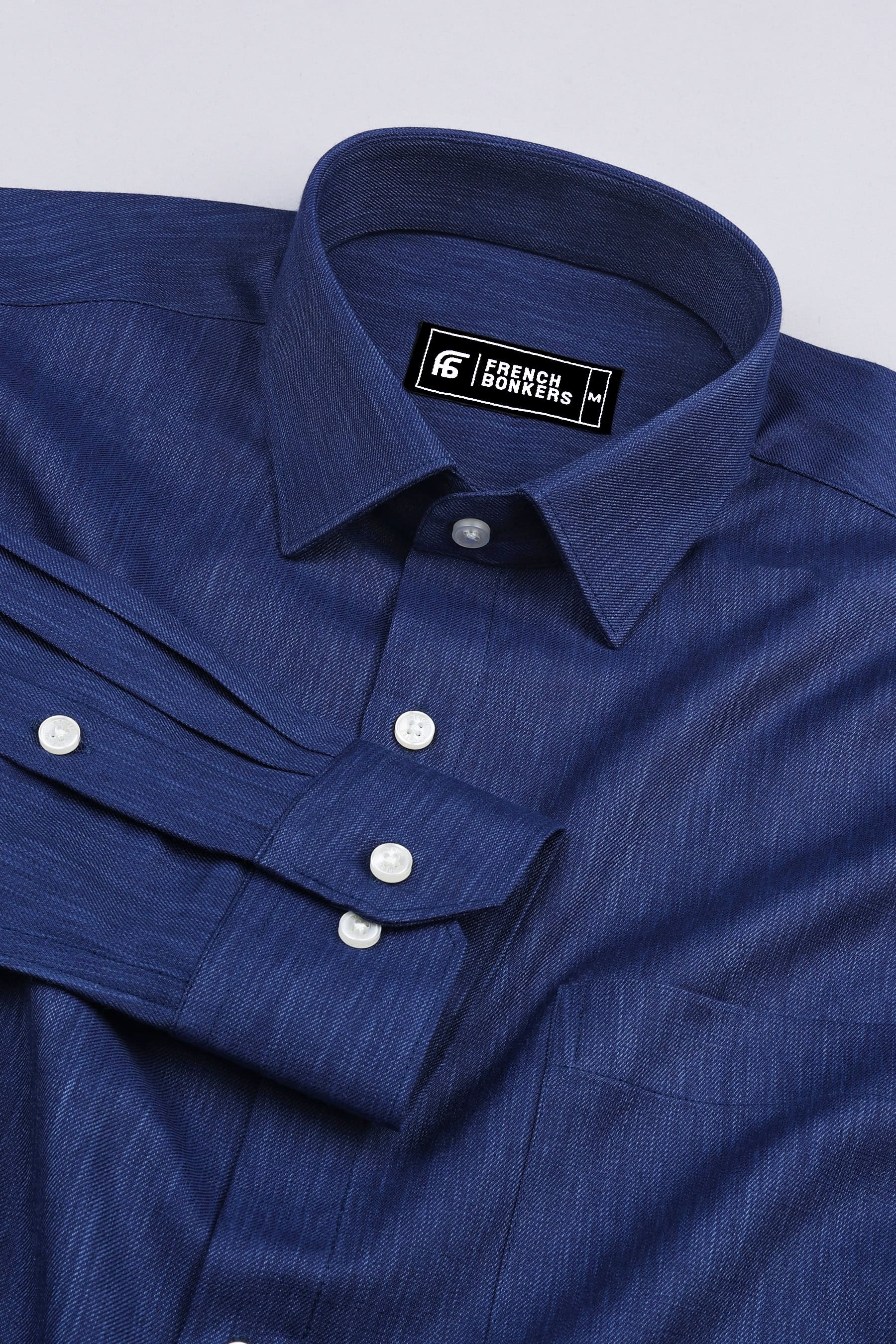 Egyptian blue twill texture cotton solid shirt