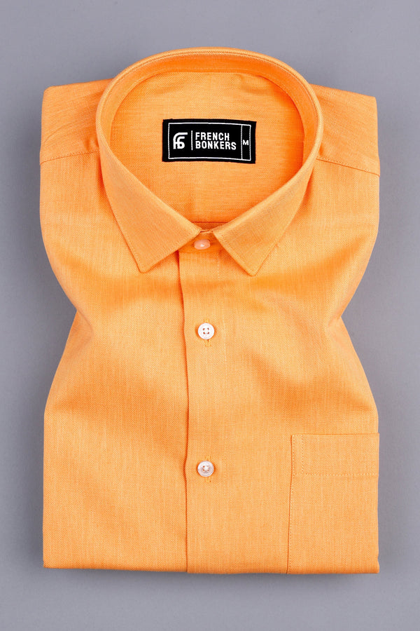 Banana yellow twill texture cotton solid shirt