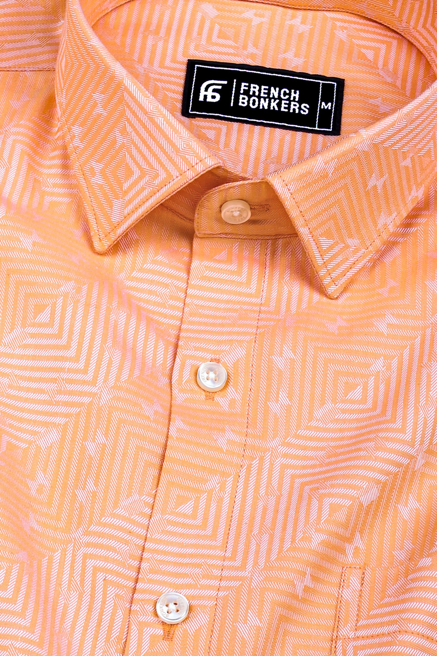 Light orange maze pattern floral printed jacquard cotton shirt