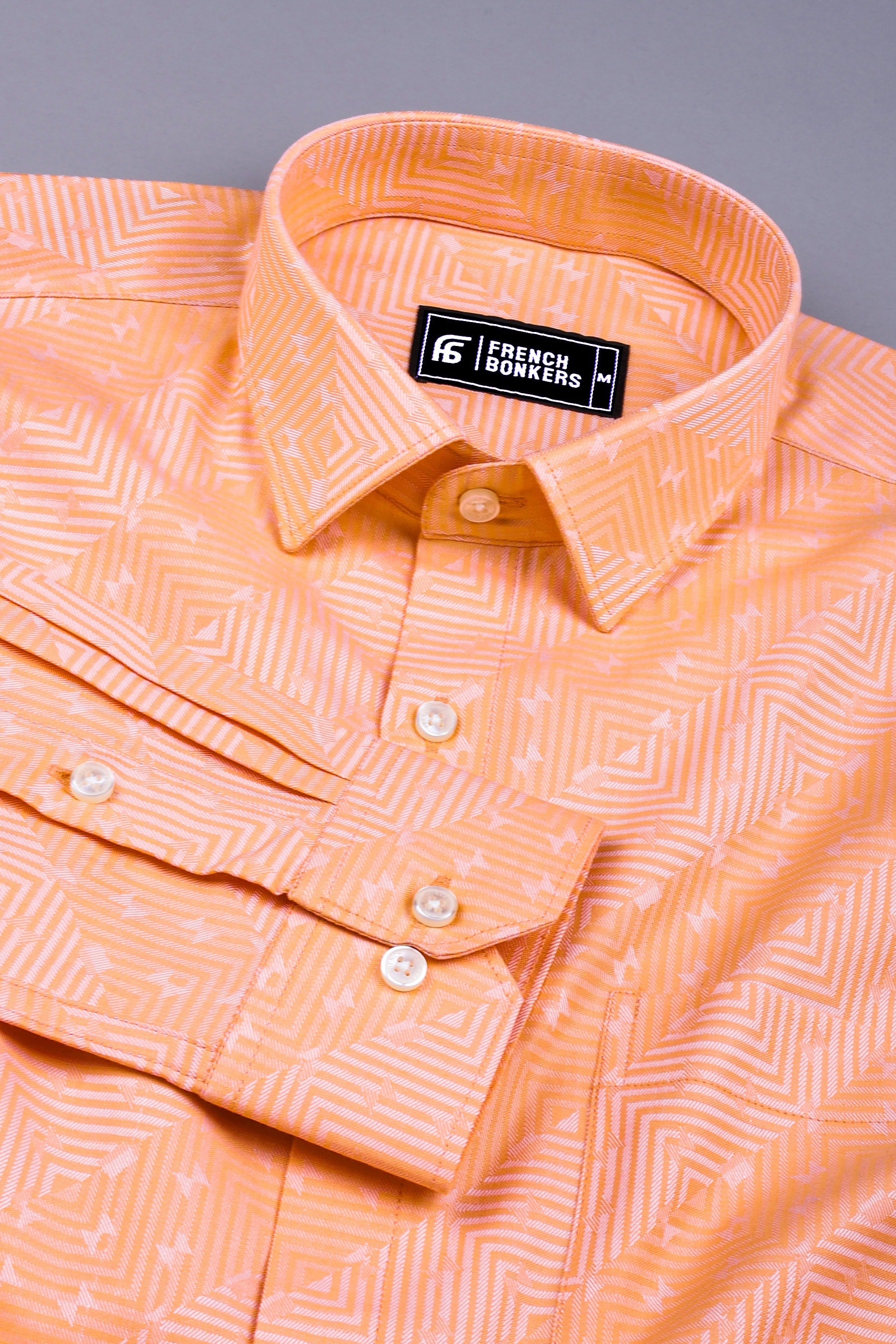 Light orange maze pattern floral printed jacquard cotton shirt