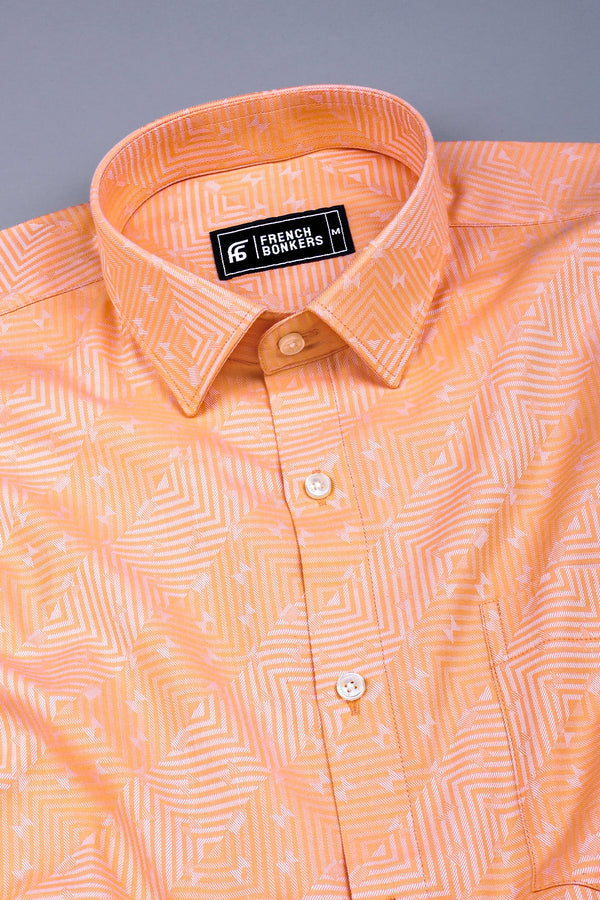 Light orange maze pattern floral printed jacquard cotton shirt