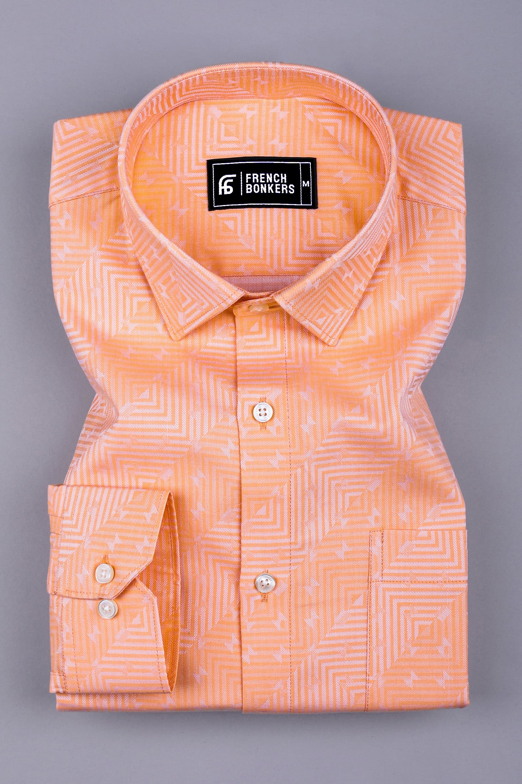 Light orange maze pattern floral printed jacquard cotton shirt