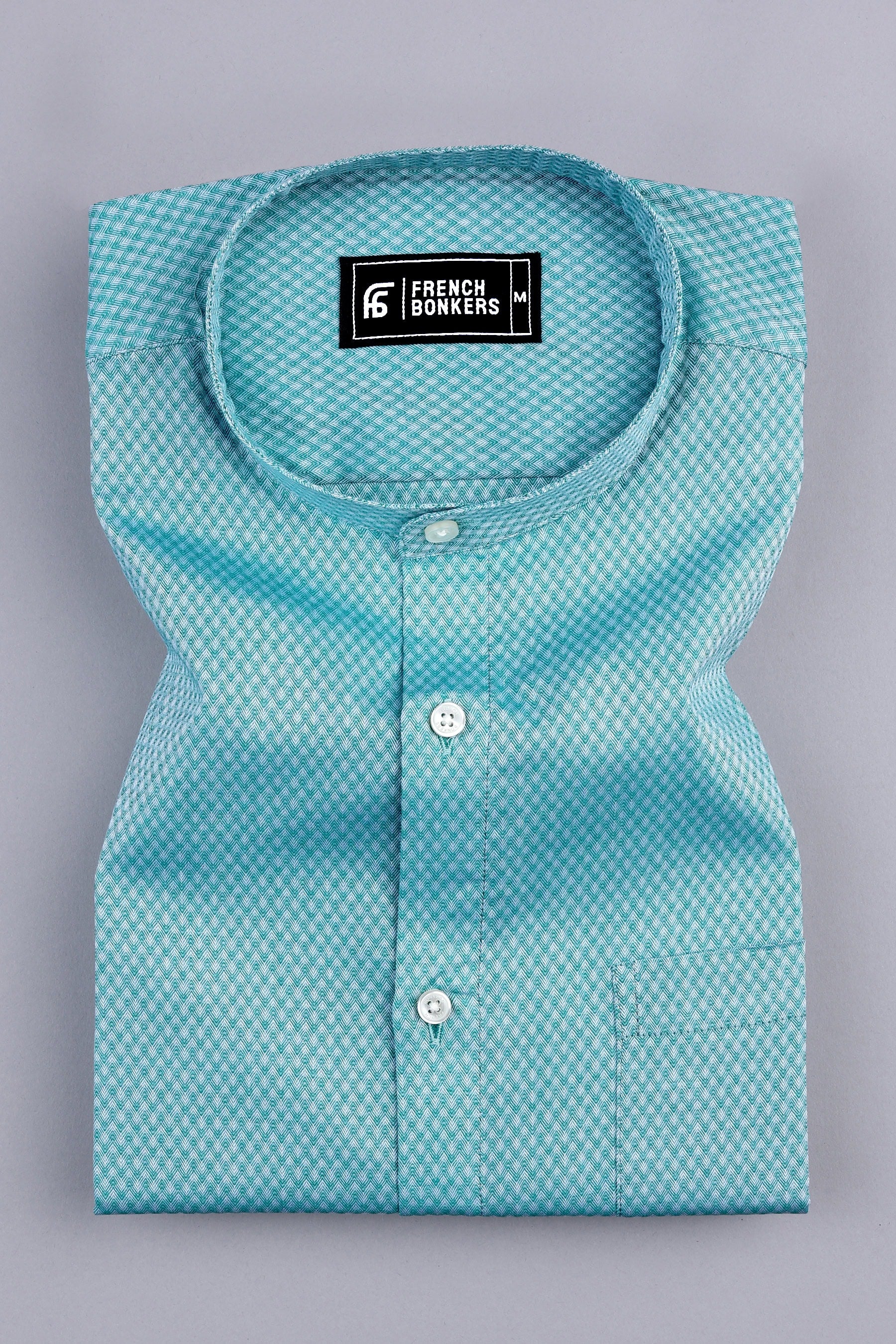 Green and white harringbone texture cotton solid shirt