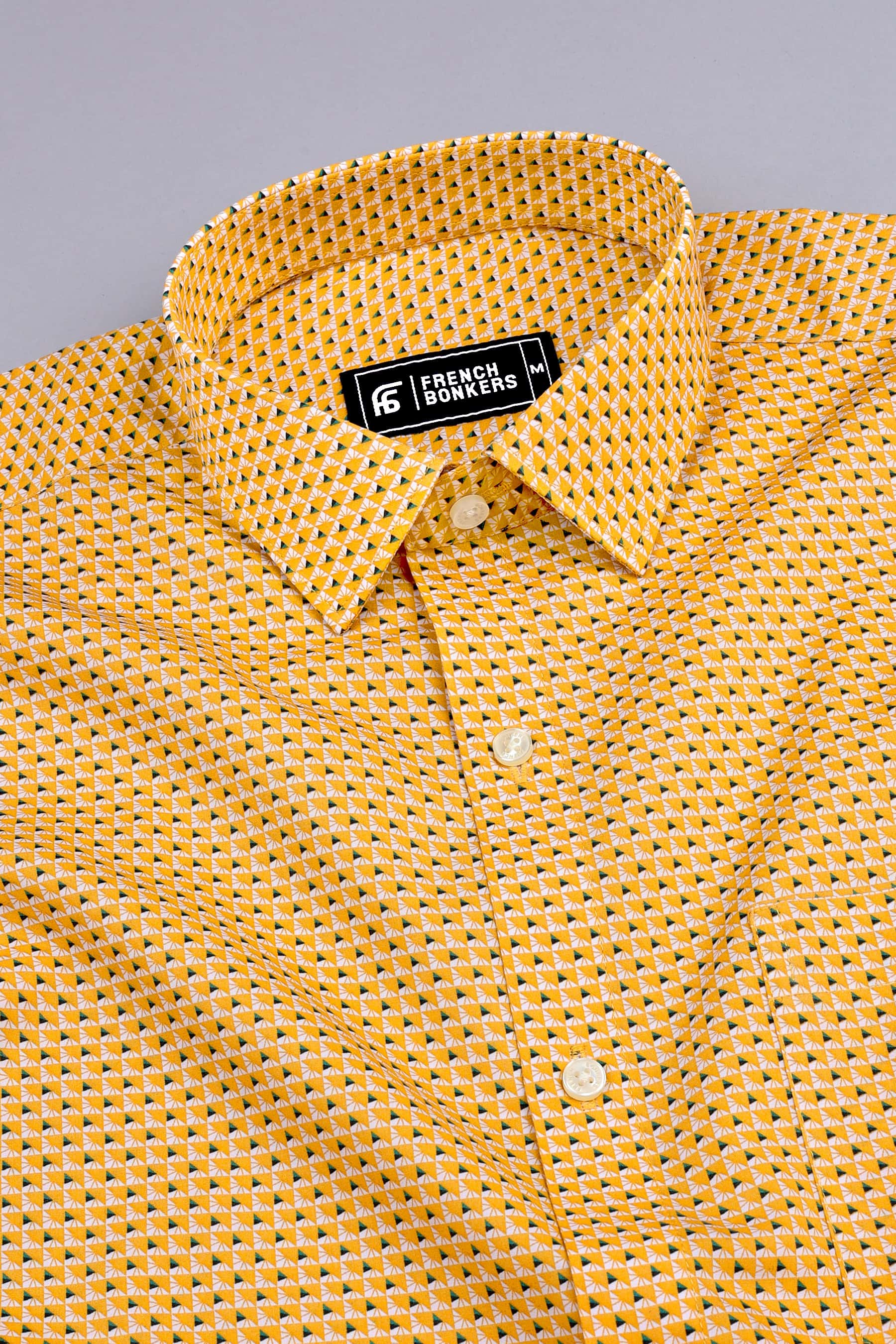 Yellow with white printed cotton shirt