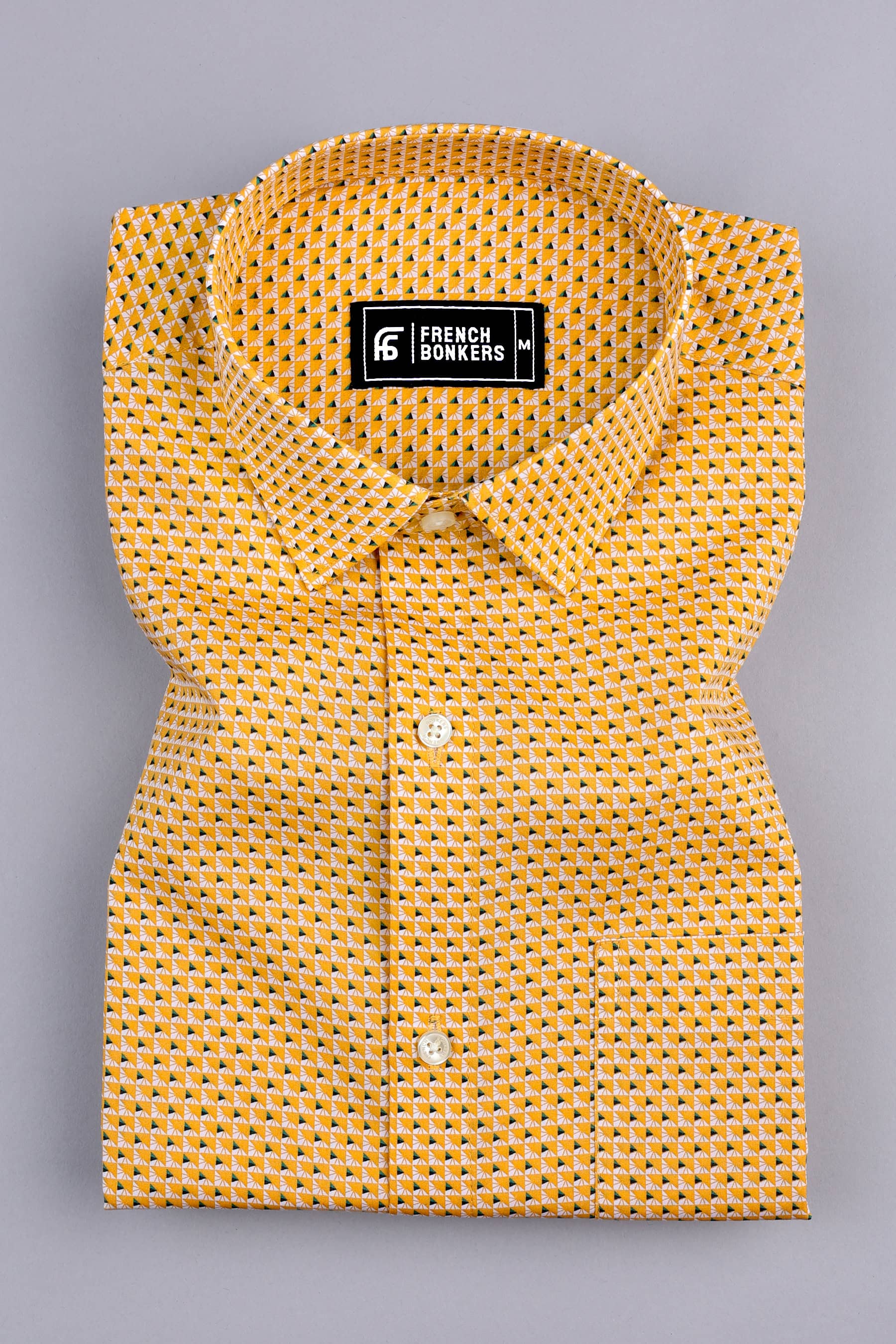 Yellow with white printed cotton shirt