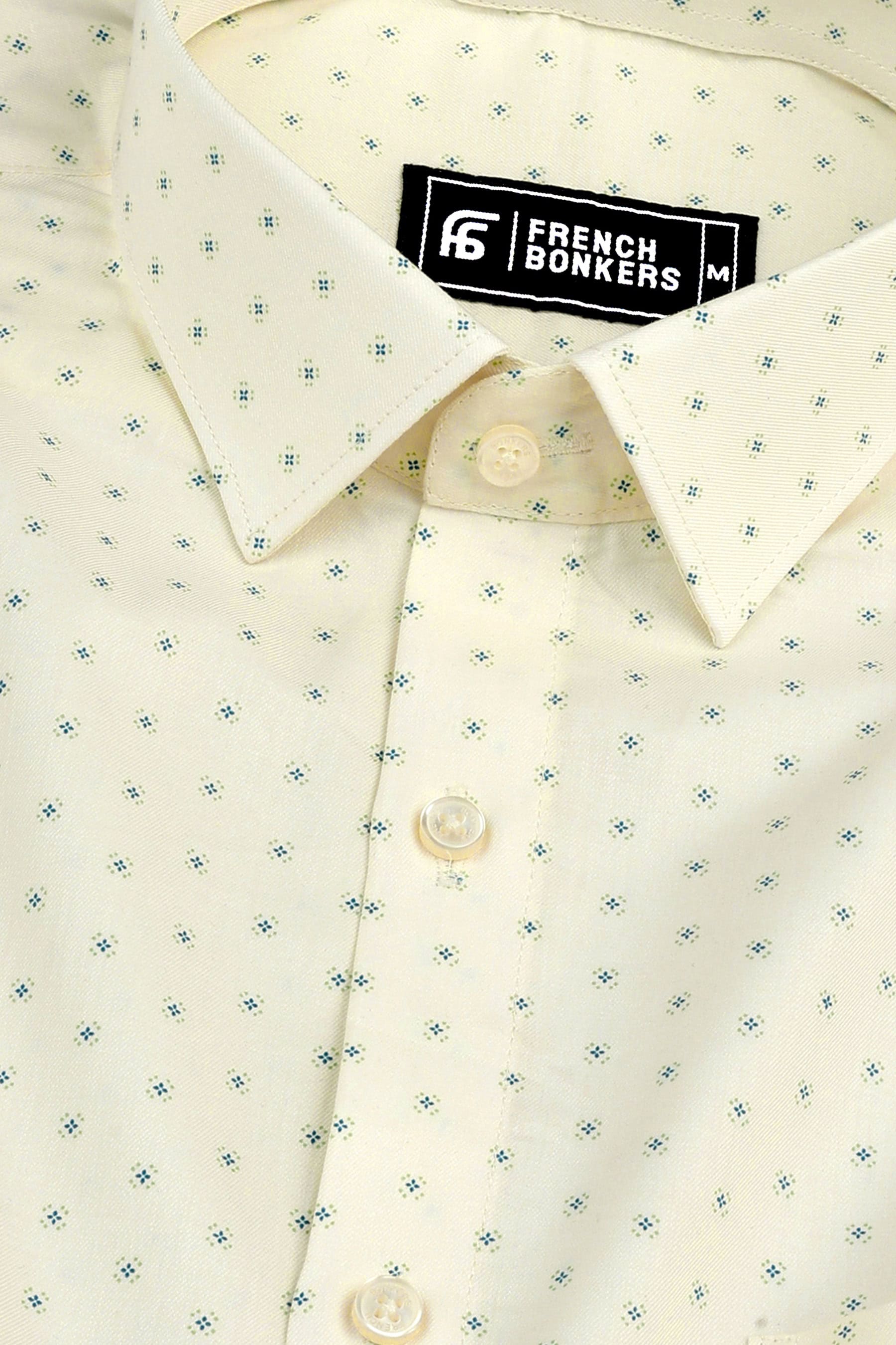 Porcelain white with micro blue printed cotton shirt