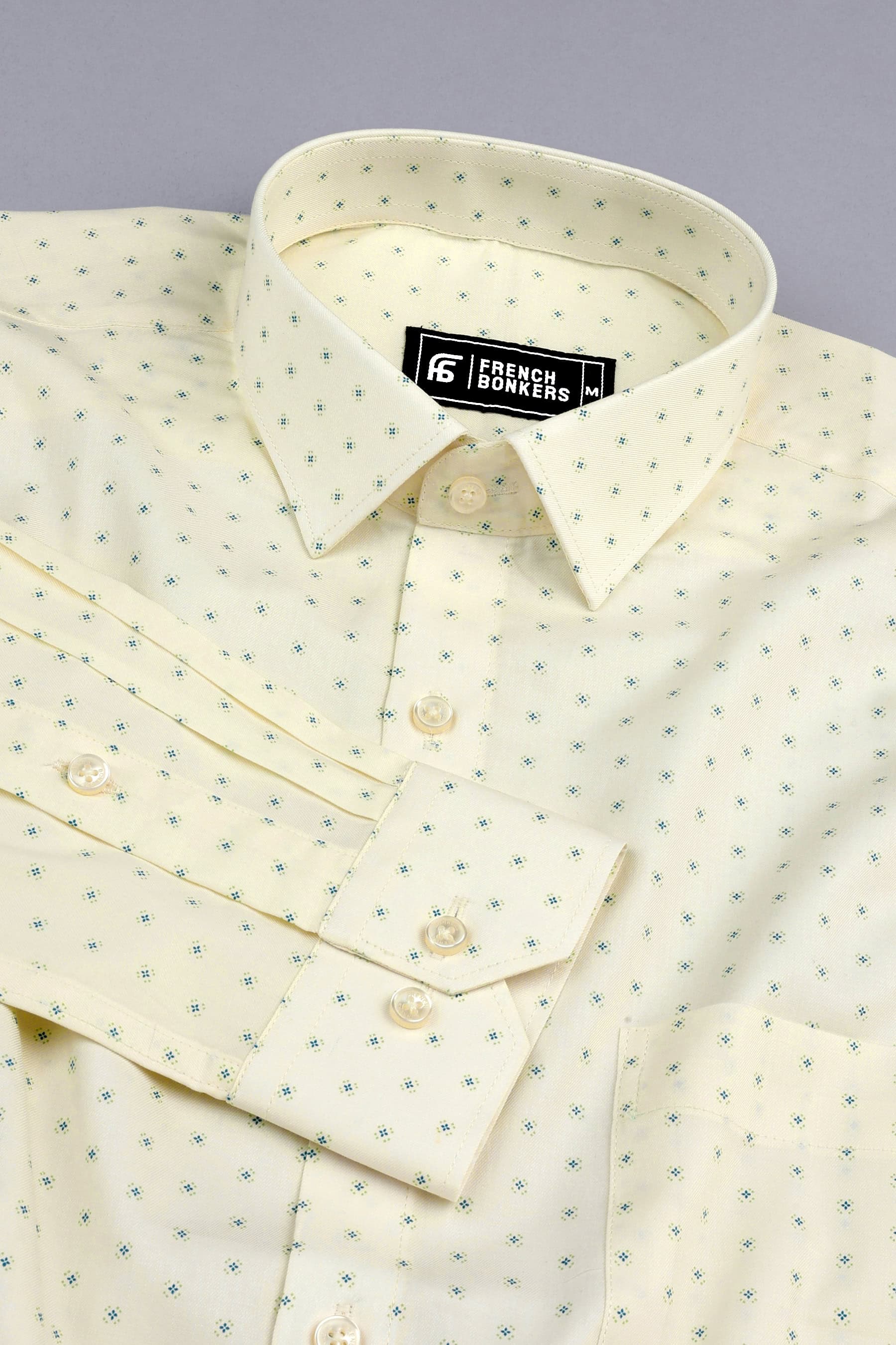 Porcelain white with micro blue printed cotton shirt