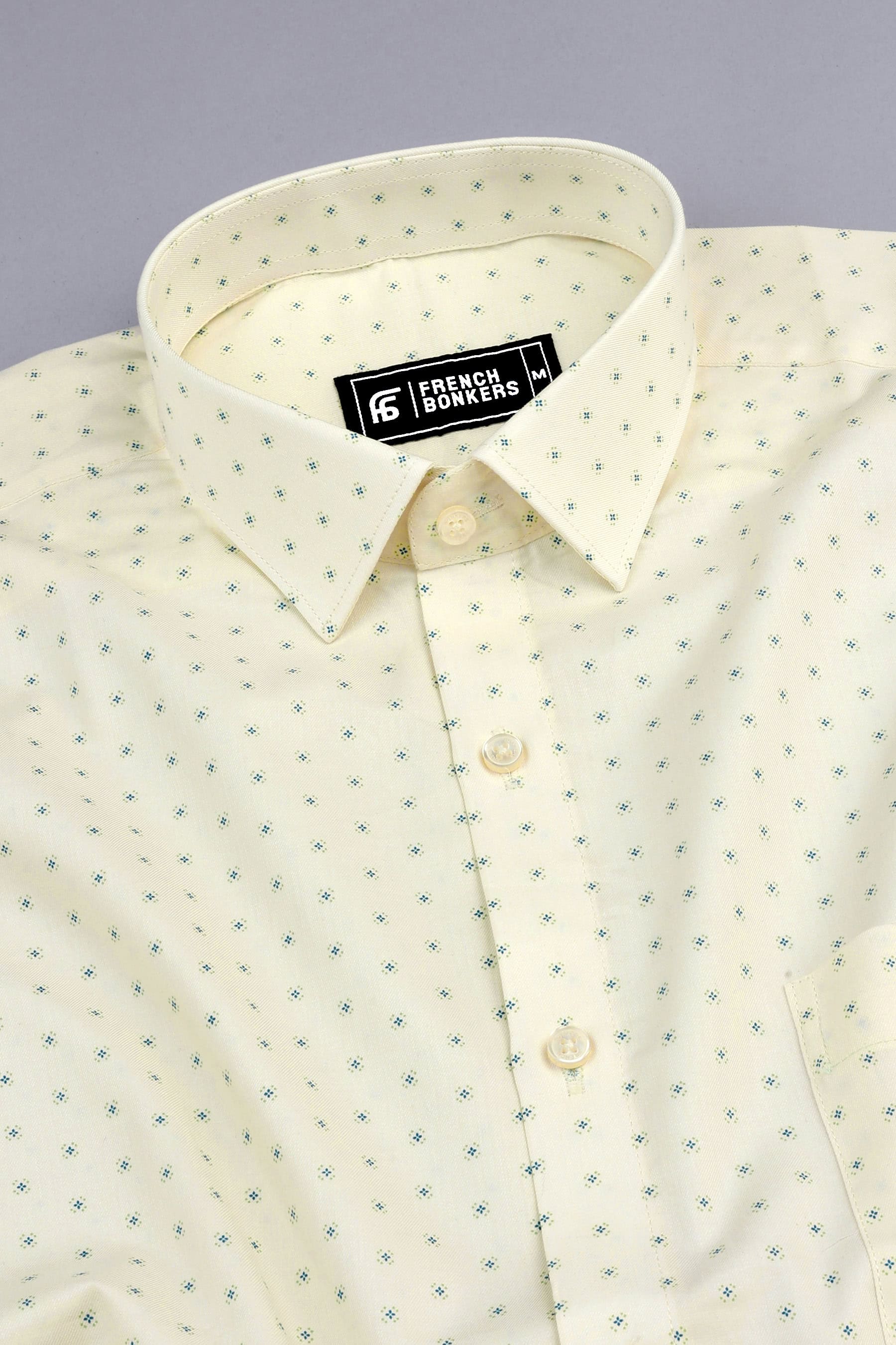 Porcelain white with micro blue printed cotton shirt