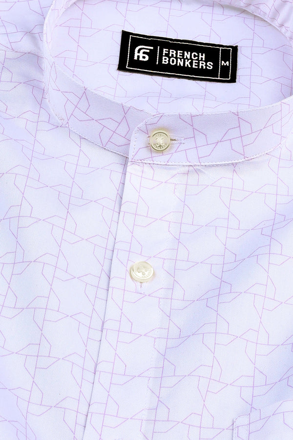 White with purple design printed cotton shirt