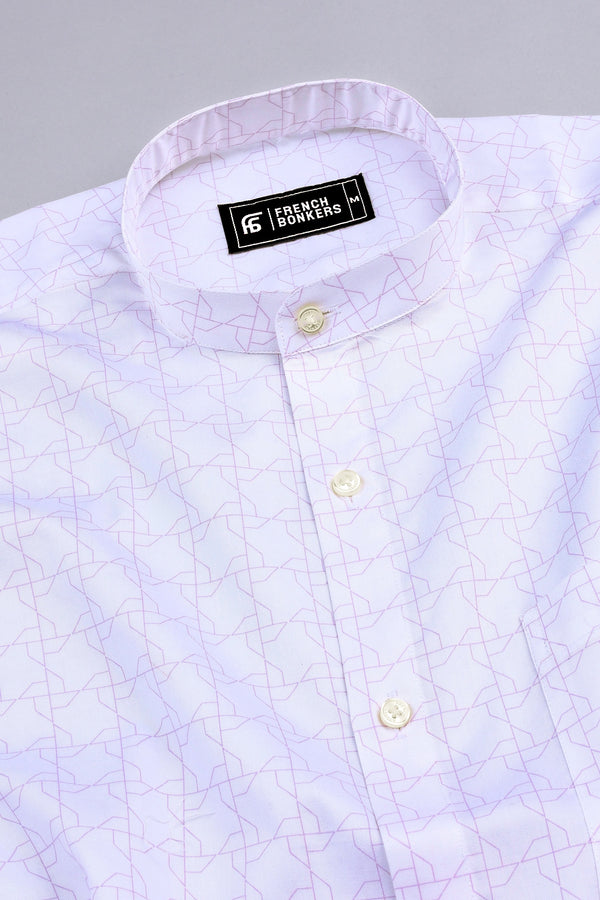 White with purple design printed cotton shirt