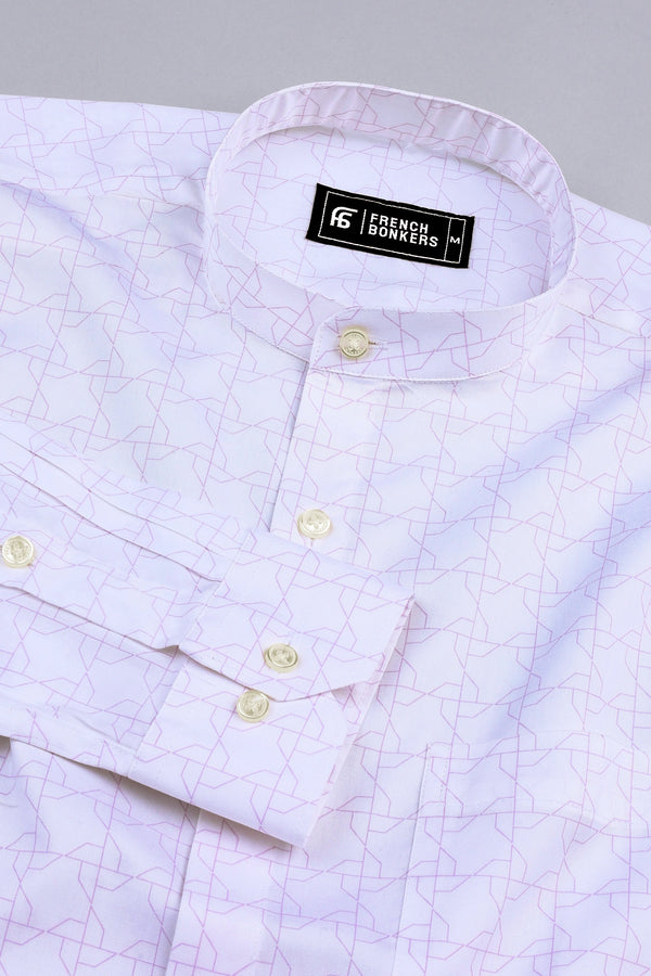 White with purple design printed cotton shirt