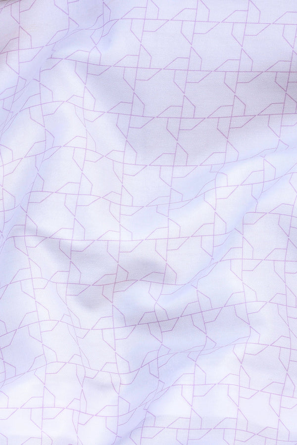 White with purple design printed cotton shirt