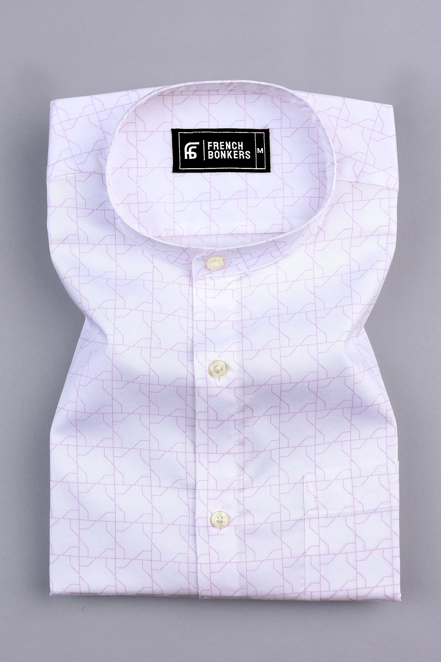 White with purple design printed cotton shirt