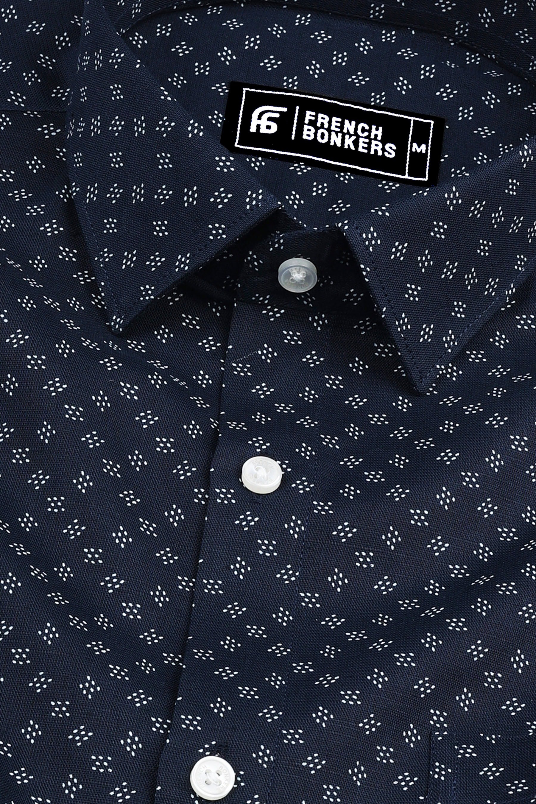 Navy blue with white print jacquared cotton shirt