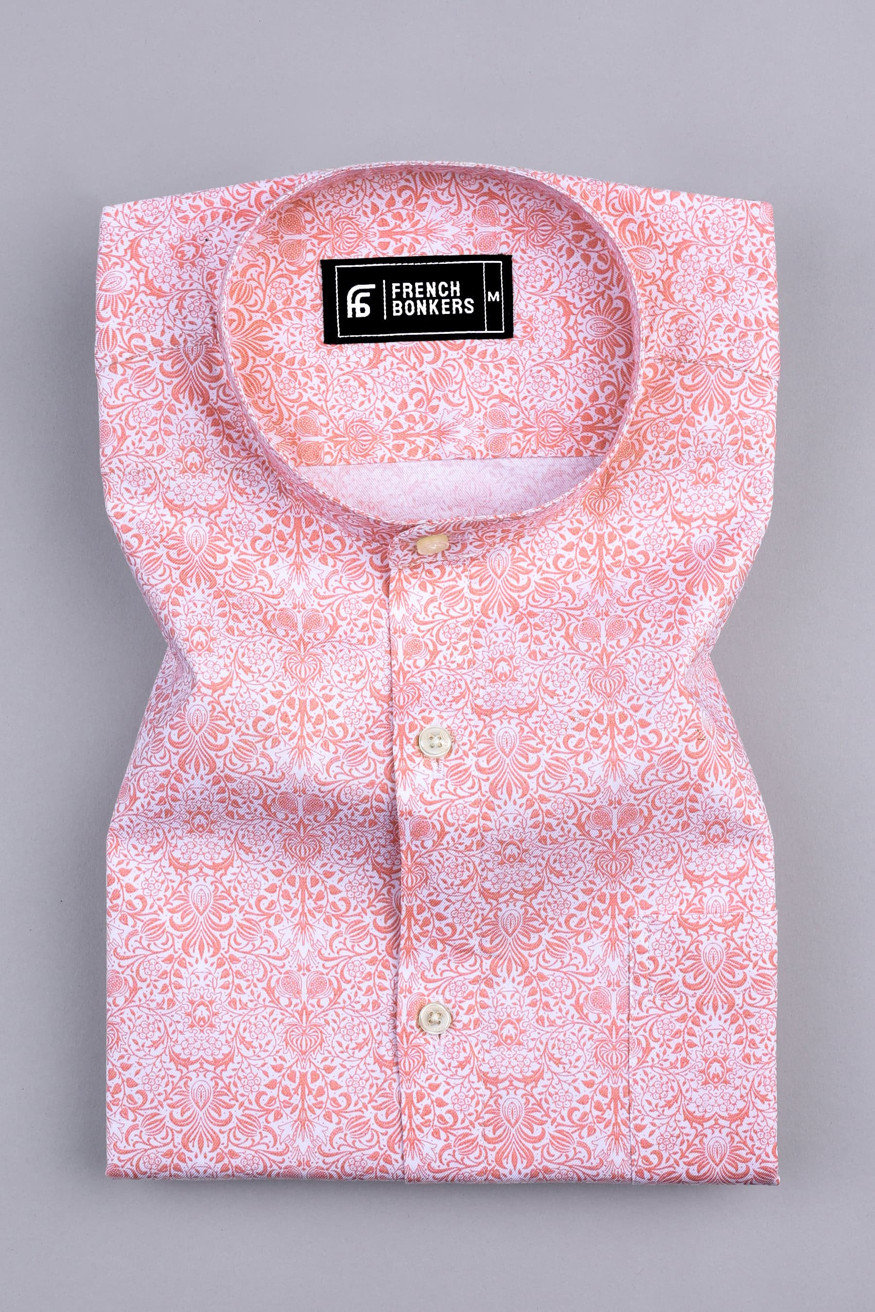 White with carrot floral design printed cotton shirt