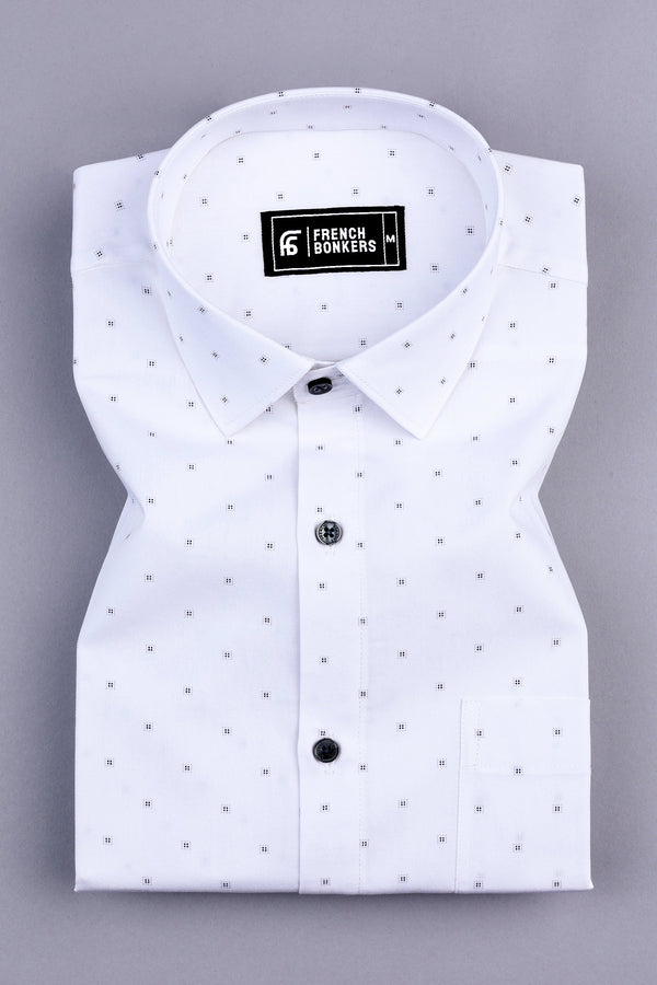 White with blue printed cotton shirt