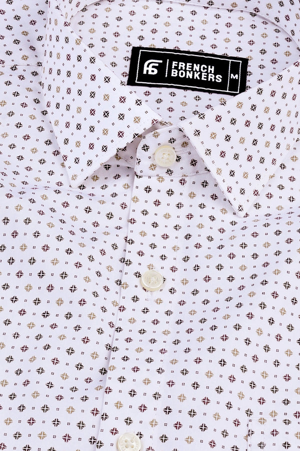 White with Autumn Blossom printed cotton shirt