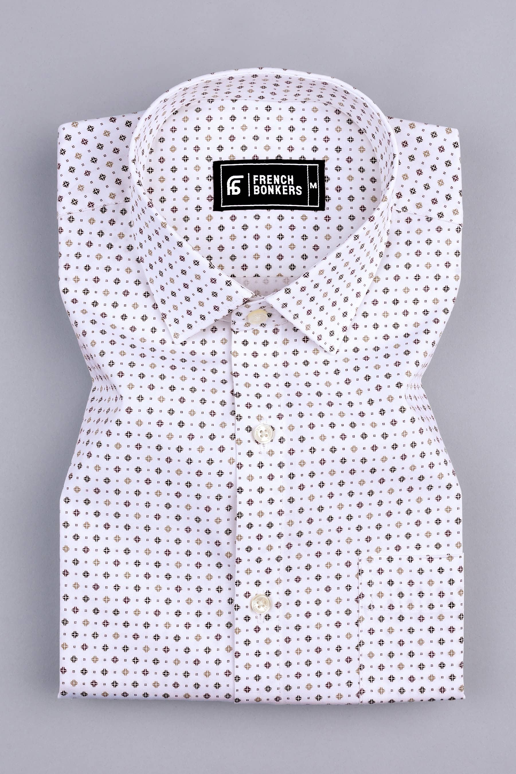 White with Autumn Blossom printed cotton shirt