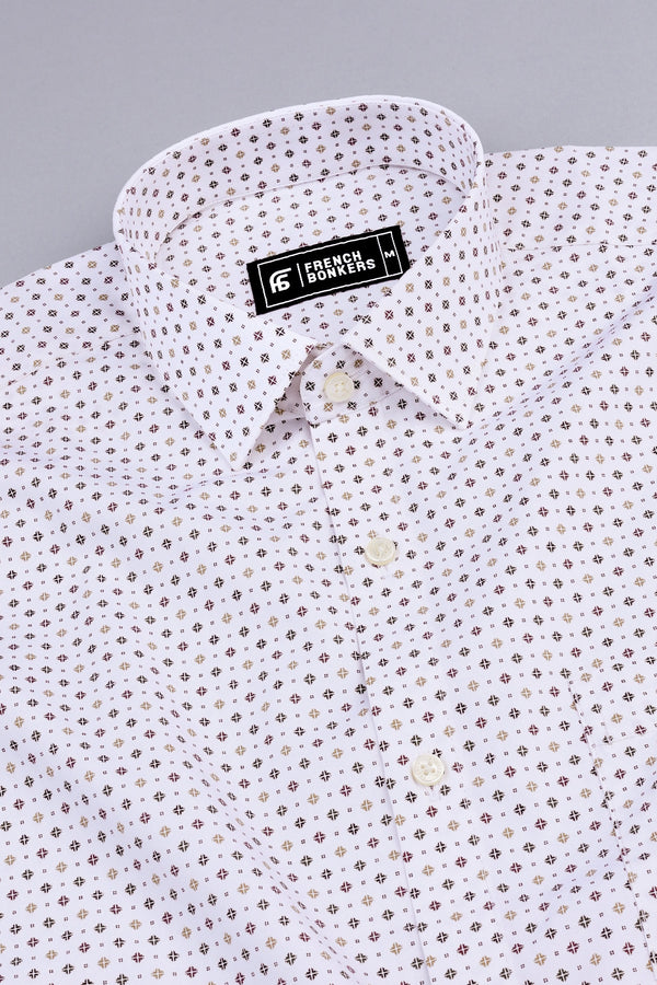 White with Autumn Blossom printed cotton shirt